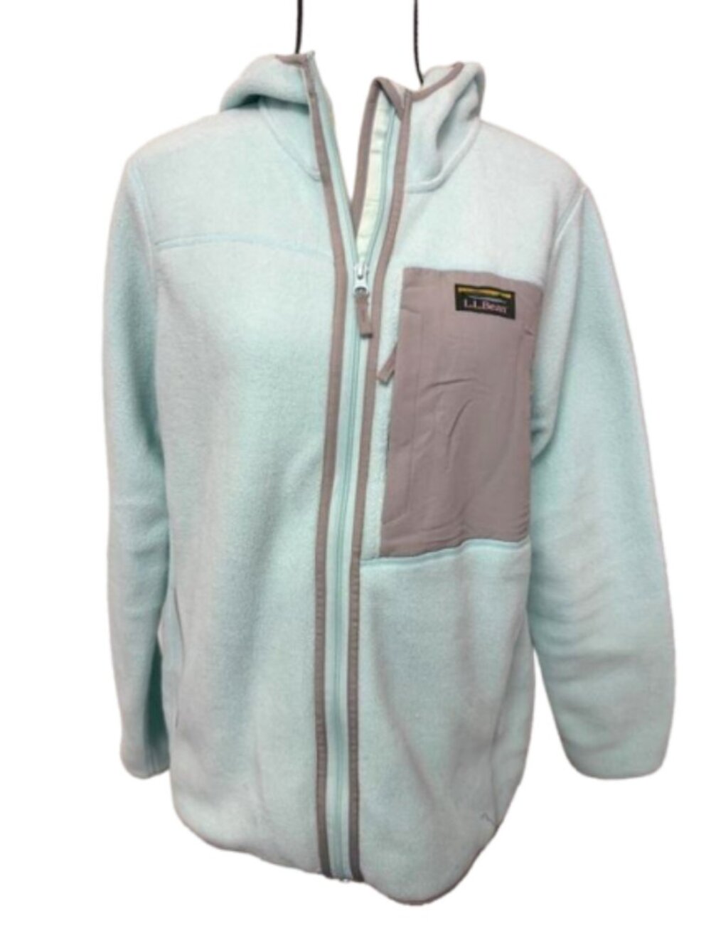 L.L. Bean Mint Green Fleece Zip Up Chest Pocket Jacket Size L #2665